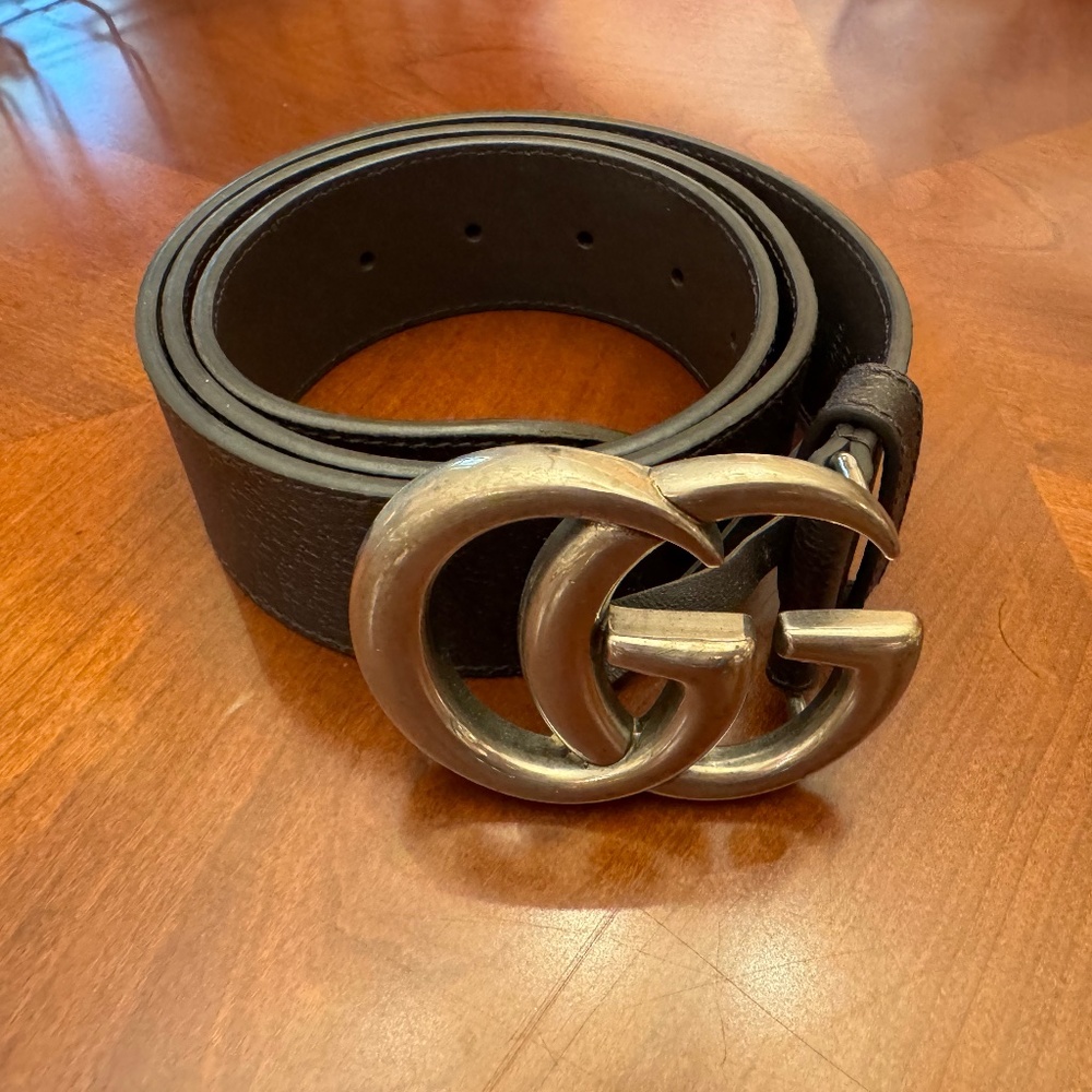 Gucci Wide Leather Belt with Double G Buckle